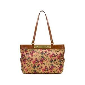 Patricia Nash Coated Linen Floral Leather Tote Bag Satchel Purse